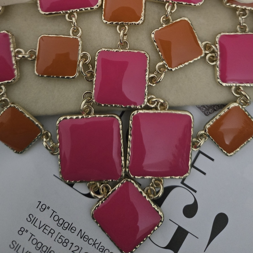 Pink and Orange Geometric Necklace - Picture 3 of 4